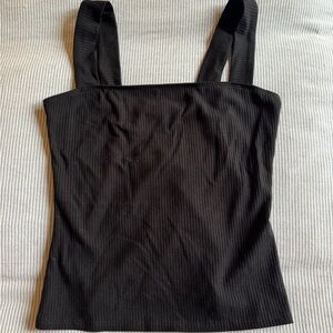 Reformation Black Ribbed Square-Neck Tank Top